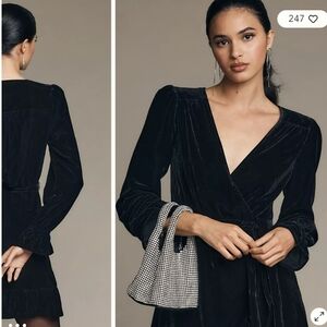 Urban Outfitters Navy Velvet Wrap Romper Dress Look Long Sleeve (L)